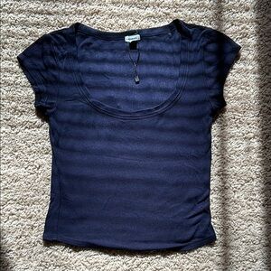 Garage Navy Blue Fitted Ribbed Short Sleeve Tee